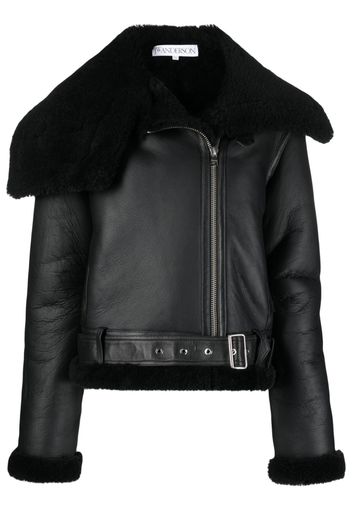 JW Anderson shearling-trim leather biker jacket - Nero