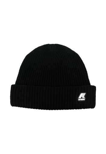 K Way Kids logo-patch ribbed beanie - Nero