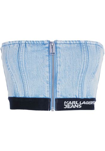 KARL LAGERFELD JEANS cropped logo-trim denim top - Blu