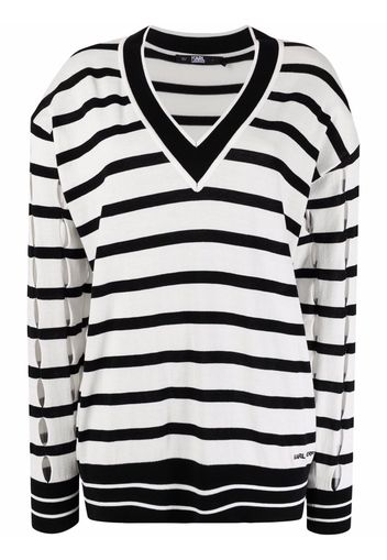 Karl Lagerfeld striped V-neck jumper - Nero