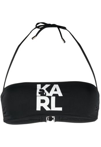 Karl Lagerfeld logo-print bandeau bikini top - Nero