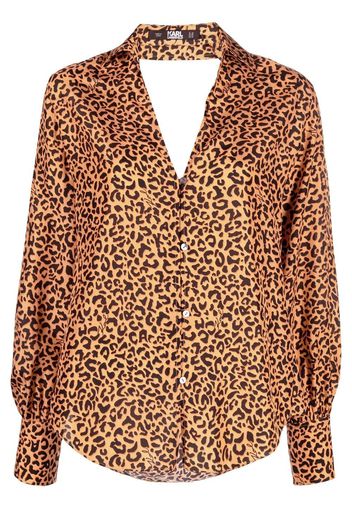 Karl Lagerfeld leopard-print backless silk blouse - Arancione