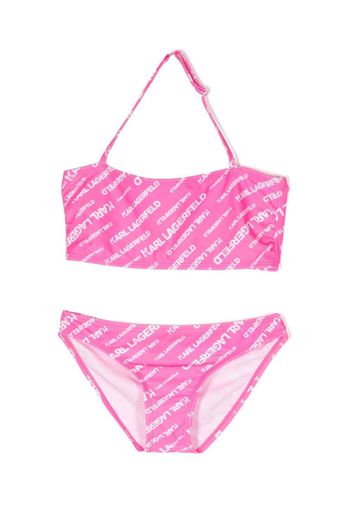 Karl Lagerfeld Kids logo-print halterneck bikini - Rosa