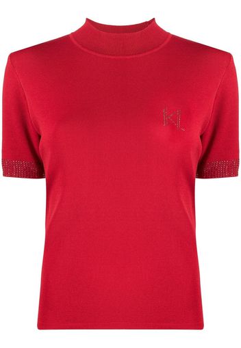 Karl Lagerfeld rhinestone short-sleeve knitted top - Rosso