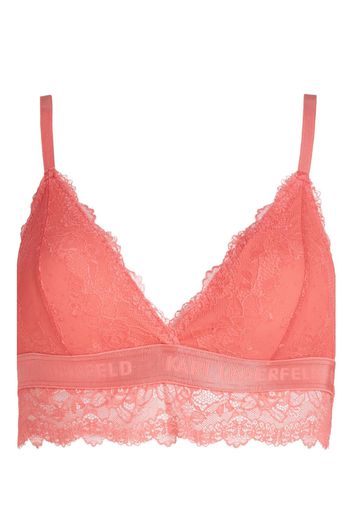 Karl Lagerfeld logo-tape padded lace bra - Rosa