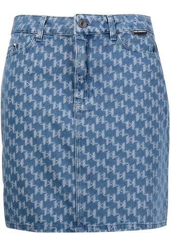 Karl Lagerfeld monogram-pattern denim skirt - Blu