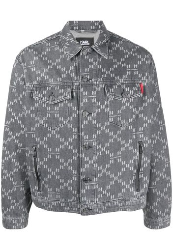 Karl Lagerfeld Giacca denim con monogramma jacquard - Grigio