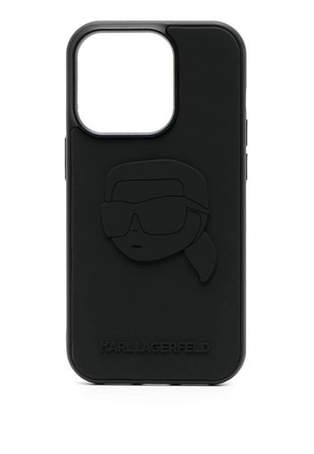 Karl Lagerfeld Cover per iPhone 14 Pro con logo goffrato - Nero