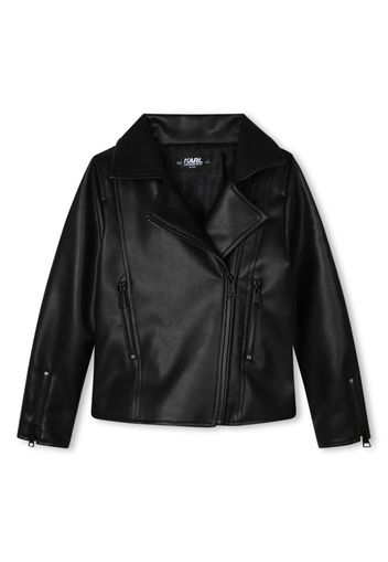 Karl Lagerfeld Kids embroidered-logo leather jacket - Nero