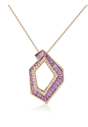 Kavant & Sharart Collana con pendente Origami Link no.5 in oro rosa 18kt con diamanti e zaffiri