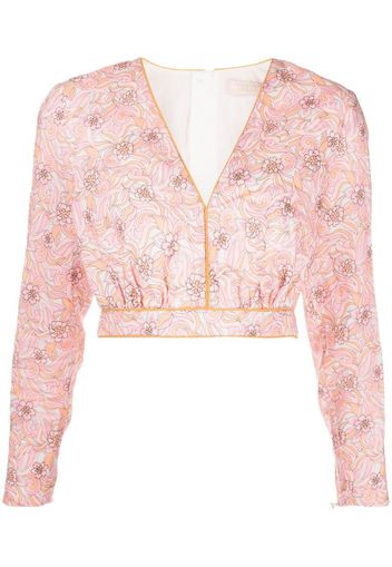 Keepsake The Label floral-print ramie cropped blouse - Rosa