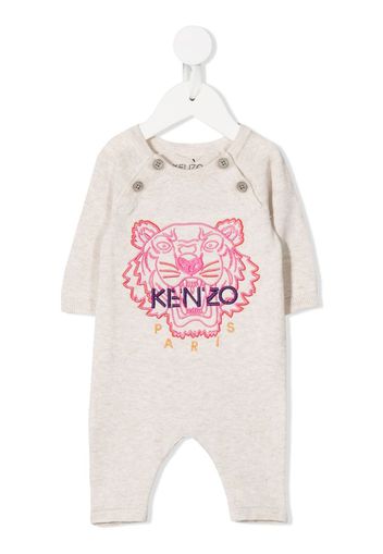 Tiger-embroidered cotton babygrow