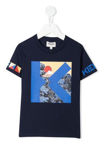 Kenzo Kids K Waves-print T-shirt - Blu