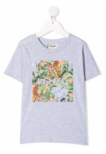 Kenzo Kids animal-print logo T-shirt - Grigio