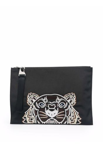 Kenzo tiger-motif zipped clutch bag - Nero