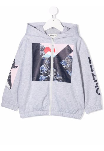 Kenzo Kids graphic-print zip-up hoodie - Grigio