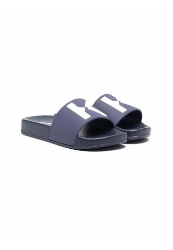 Kenzo Kids logo-print open-toe slides - Blu