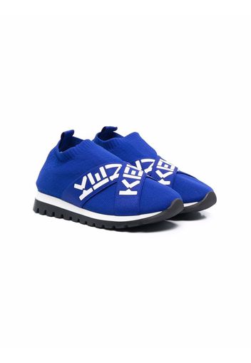 Kenzo Kids flyknit logo strap low-top sneakers - Blu