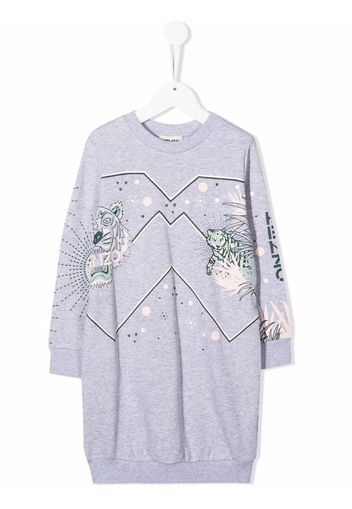 Kenzo Kids tiger-print logo dress - Grigio