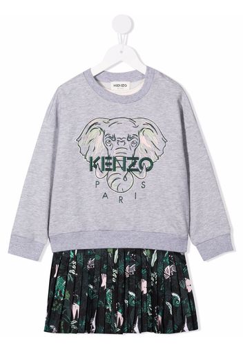 Kenzo Kids elephant-print cotton dress - Grigio