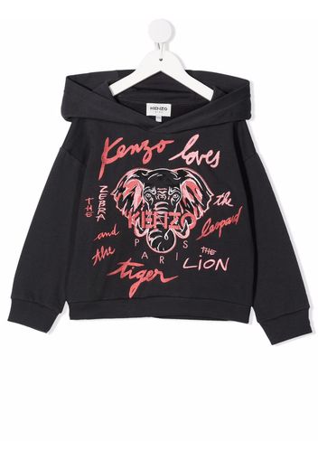 Kenzo Kids embroidered-logo hoodie - Grigio