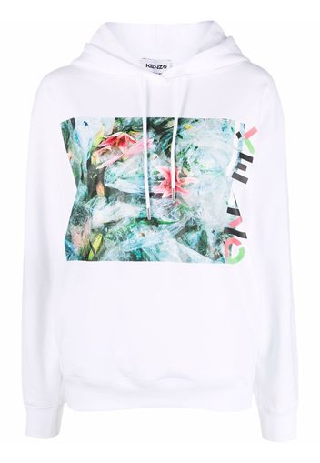 Kenzo abstract-pattern print hoodie - Bianco