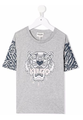 Kenzo Kids signature tiger-print T-shirt - Grigio