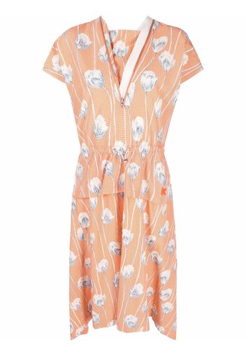 Kenzo graphic-floral print gingham midi dress - Arancione