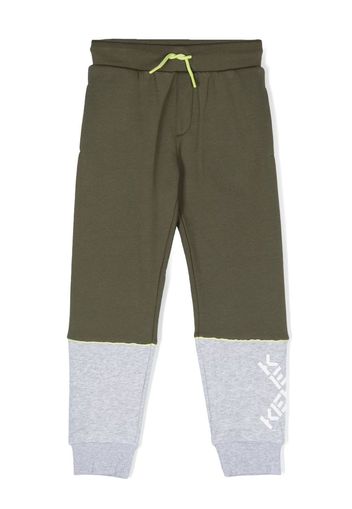 Kenzo Kids colour-block logo-print track-pants - Verde