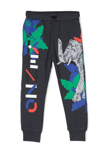 Kenzo Kids Elephant logo-print sweatpants - Grigio