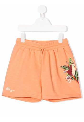 Kenzo Kids bird-print drawstring shorts - Arancione