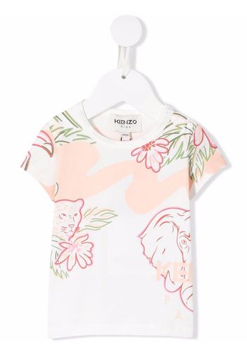 Kenzo Kids tropical-print cotton T-shirt - Toni neutri