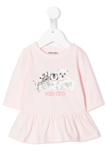 Kenzo Kids logo-print ruffle dress - Rosa
