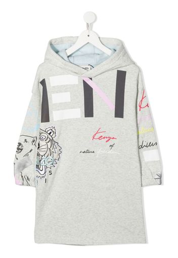 Kenzo Kids logo-print hoodie dress - Grigio