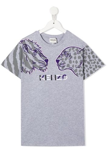 Kenzo Kids Abito modello T-shirt con ricamo - Grigio
