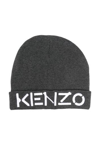 Kenzo Kids logo-embroidered knit beanie - Grigio