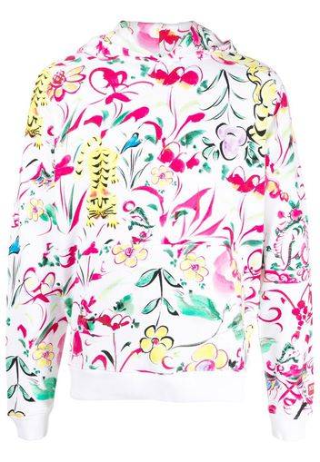 Kenzo floral-print logo-patch hoodie - Bianco