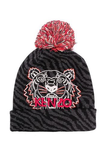 Kenzo Kids embroidered-logo pompom beanie - Grigio