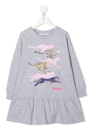 Kenzo Kids TEEN logo ruffle jumper dress - Grigio