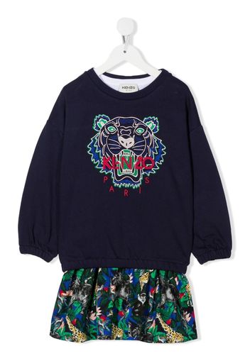 Kenzo Kids Abito modello maglione con ricamo - Blu