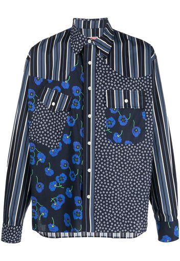 Kenzo poppy-print panel detail shirt - Blu