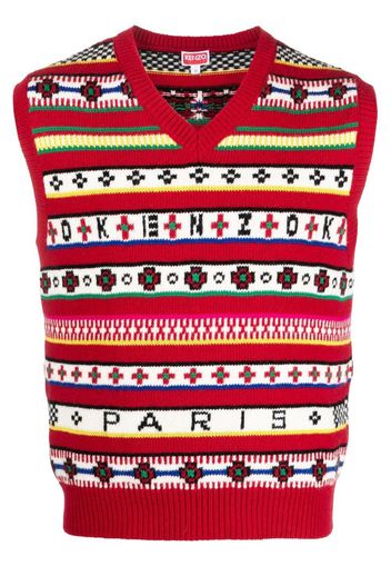 Kenzo V-neck fair isle-knit vest - Rosso