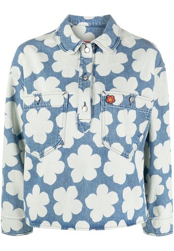 Kenzo Hana Dots-print denim polo shirt - Blu