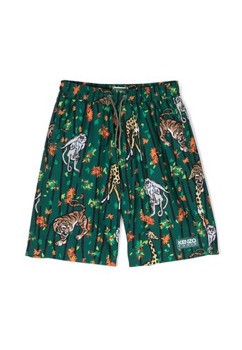 Kenzo Kids animal-print knee-length swim shorts - Verde