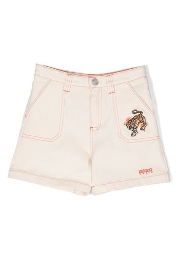 Kenzo Kids tiger-embroidered contrast-stitch shorts - Viola