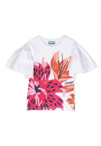 Kenzo Kids T-shirt a fiori con ruches - Bianco