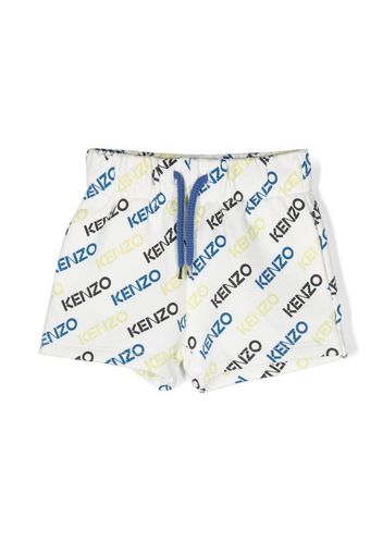 Kenzo Kids logo-print drawstring shorts - Bianco