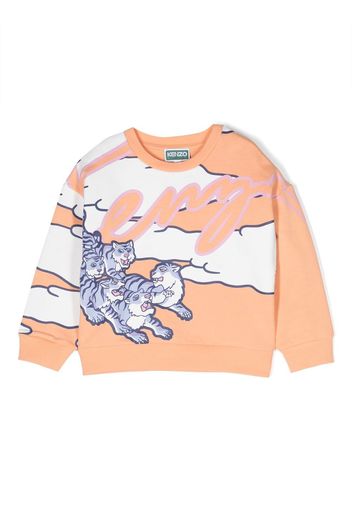 Kenzo Kids cat-print cottonn sweatshirt - Arancione