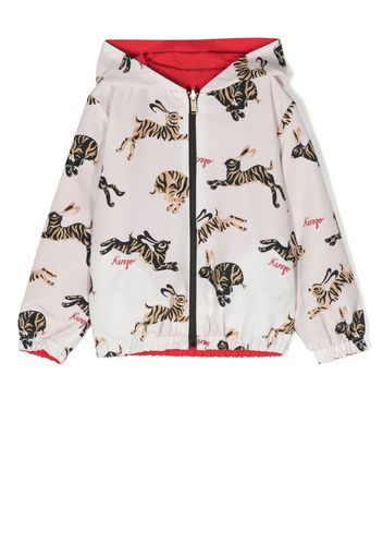 Kenzo Kids rabbit-print zip-up hoodie - Toni neutri