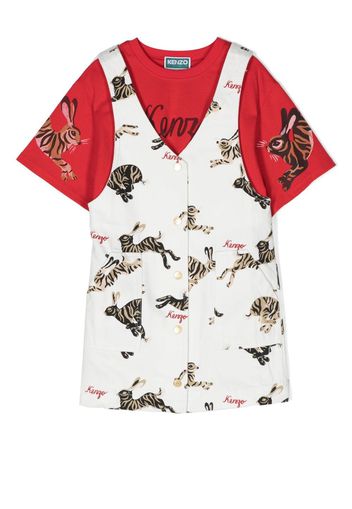 Kenzo Kids rabbit-print dress - Toni neutri